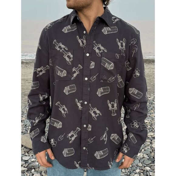Kona Charcoal Gray Lobstah Season Flannel Button Down Shirt Men's Size XS NWT - Picture 1 of 7